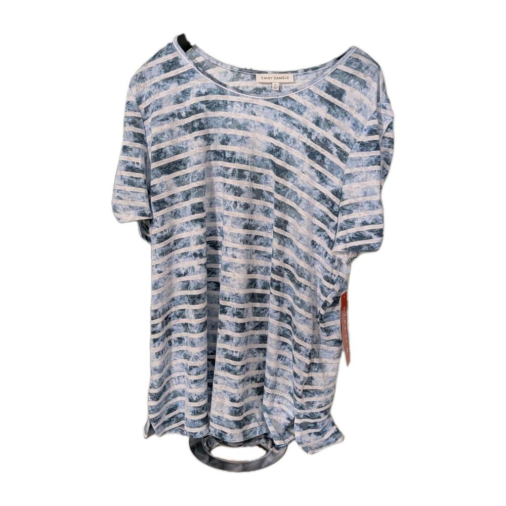 NWT Emily Daniels Small Blue Tones & White Tie Dye Super Soft Boyfriend Tee XL